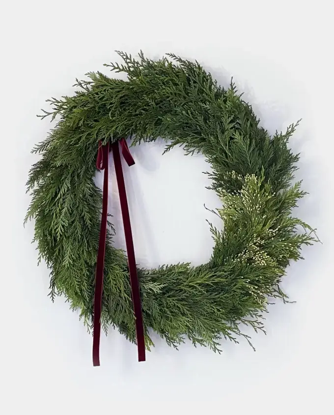 cedar-holiday-wreath-burgundy-ribbon