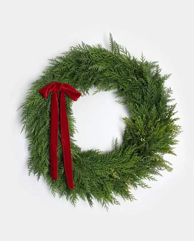 cedar-holiday-wreath-red-ribbon