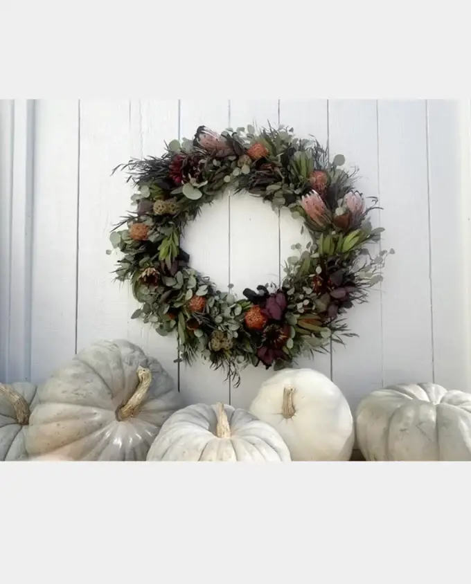 eucalyptus-protea-wreath-pumpkins