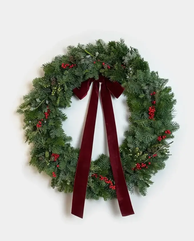 noble-fir-berries-wreath-burgundy-bow