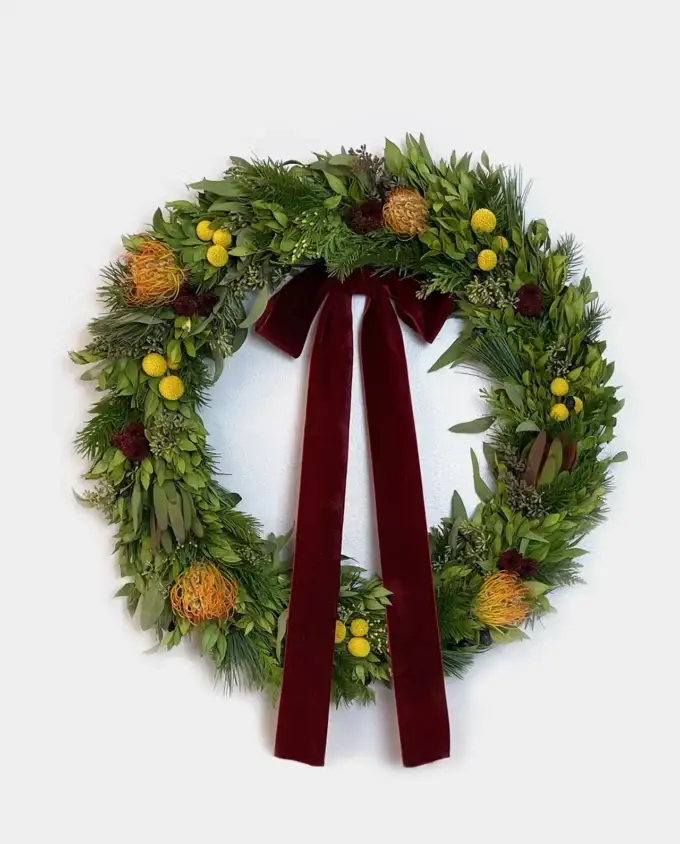 pincushion-pine-wreath-burgundy-bow